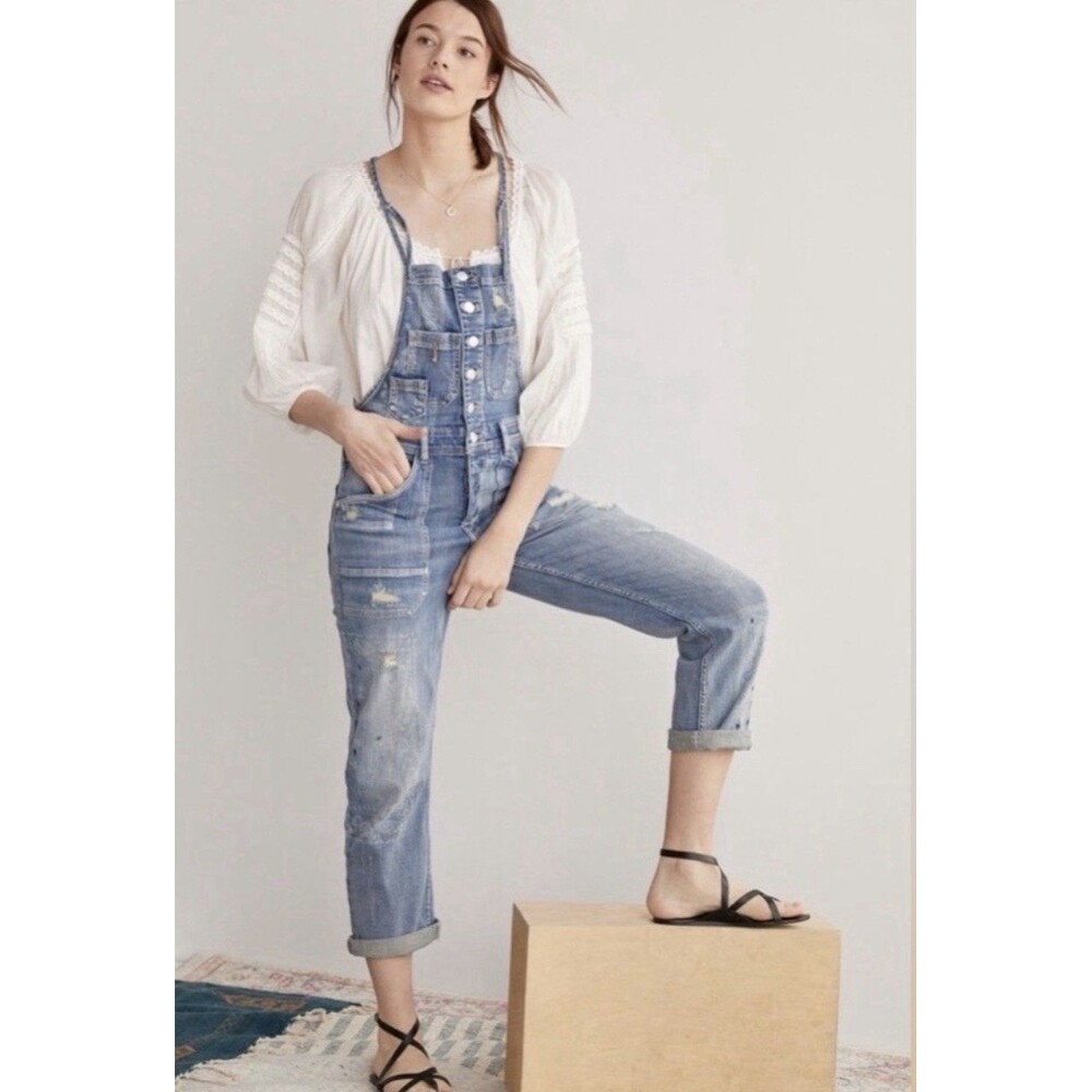 Anthropologie Pilcro Paisley Print Painter Denim Overalls Size 26 Petite EUC